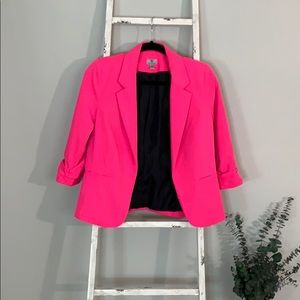 Hot Pink 3/4 Sleeve Blazer Jacket